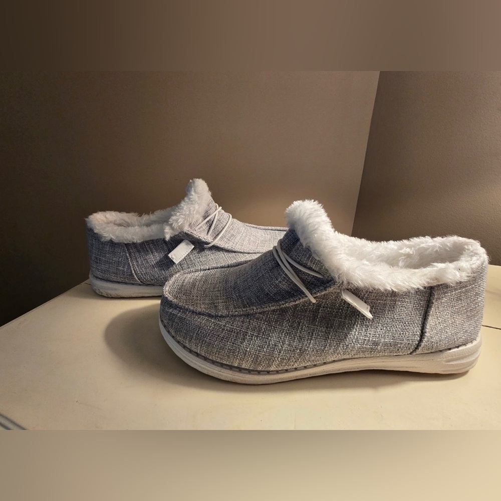 Cozy Gray Faux Fur Lined Slip-On Shoes